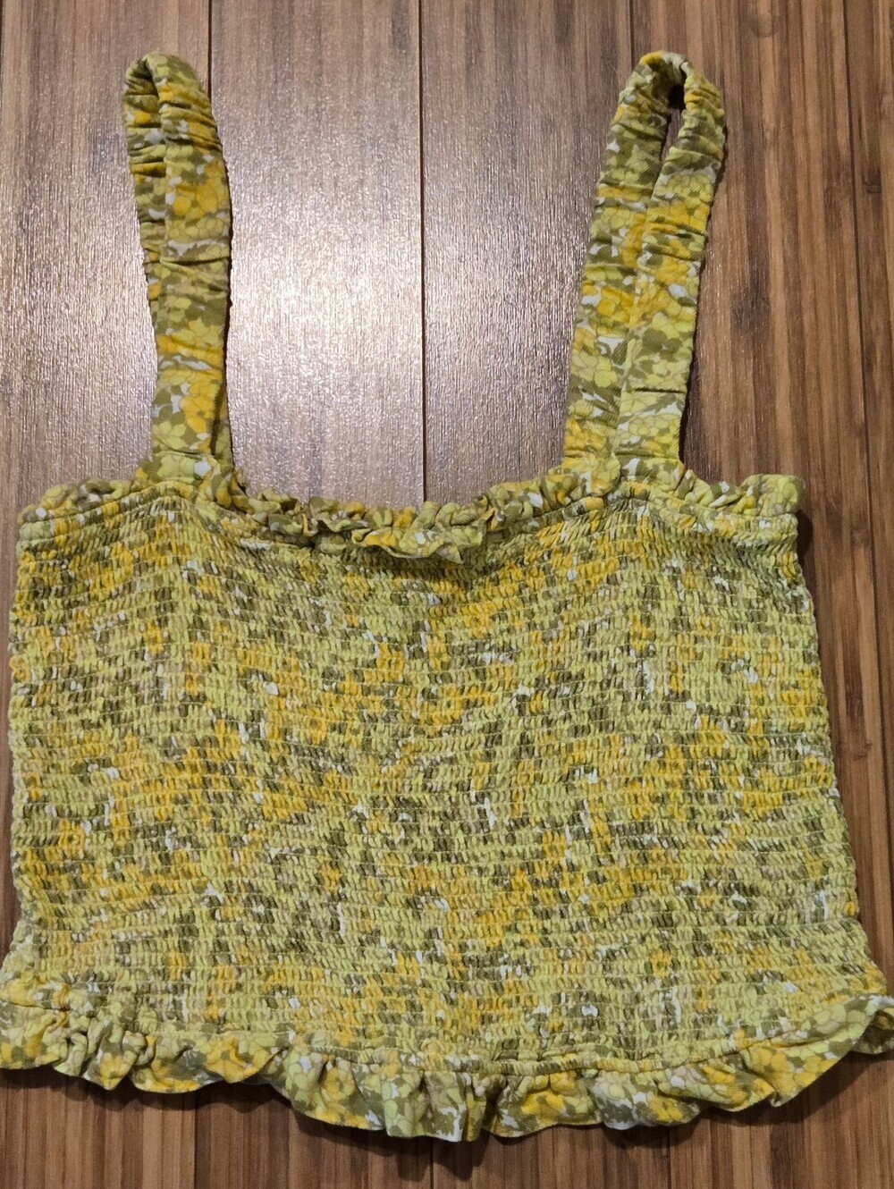 Volcom Yellow-Green Smocked Floral Camisole
